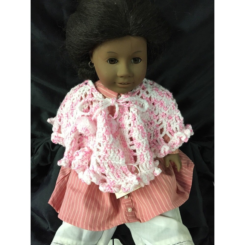 Doll Shawl Crochet Handmade New Pink/White with Pom Pom Closure